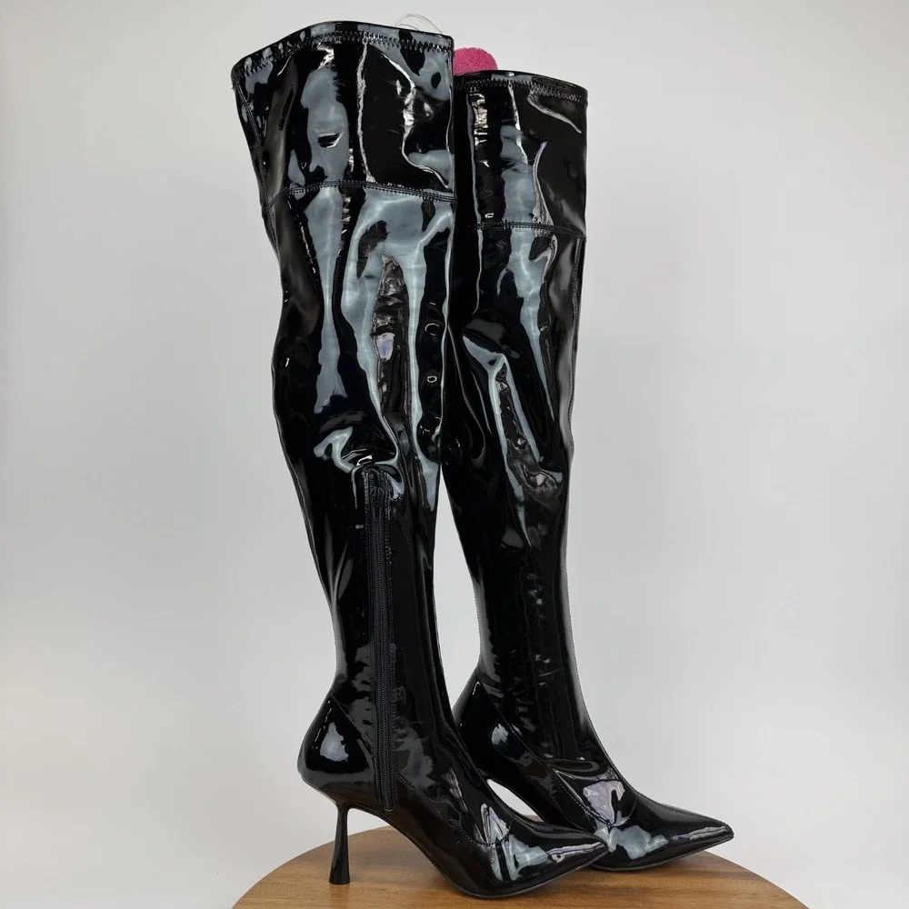 Womens BP Everlee Over the Knee Black Shiny Casual Heeled‎ Boots Size 8 M GUC